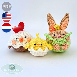 Round Easter Friends Crochet Pattern – Bunny, Chick and Chicken - Etsy
