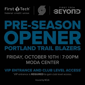 Hey Blazers fans! First Tech members can use the First Tech VIP entrance all season at the Moda Center. Come see us on October 10th for the pre-season home opener. Don't forget – members may even get a bonus surprise and delight! See you there! 🔗 Learn more about your First Tech Beyond perks: https://www.firsttechfed.com/discover/beyond | First Tech Fed