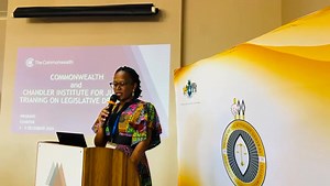 Elizabeth Macharia, Acting Head of the Rule of Law Section at The Commonwealth Secretariat, delivers her remarks, highlighting the importance of strengthening legal frameworks and partnership. | Ministry of Justice - Eswatini
