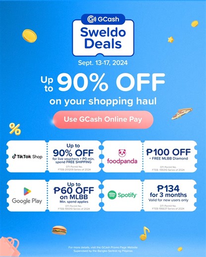 4.4K views · 2.1K reactions | Deserve ang shopping this payday! Enjoy up to 90% OFF sa online budols mo! Just use GCash Online Pay for your purchases in TikTok Shop, Google, Spotify Premium, and foodpanda! ✨ Supervised by the Bangko Sentral ng Pilipinas Chat with Gigi inside the GCash app or visit the Help Center to learn more. | GCash | Facebook