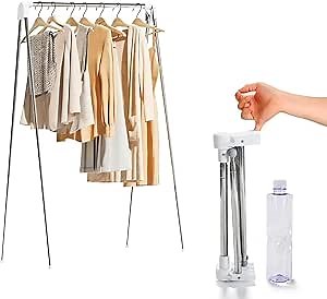 Portable Travel Garment Rack, Collapsible Clothes Rack, White, Stainless Steel, 16"D x 35"W x 53"H, 8.8 Pounds, Foldable, Portable, Collapsible