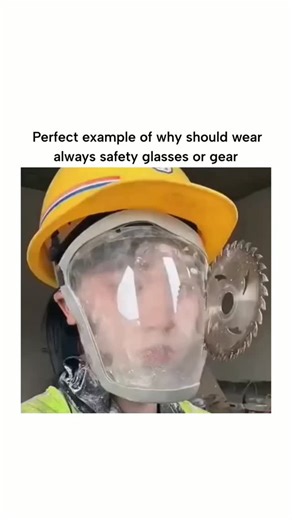 VIRAL NOW ⚙️ on Instagram: "The post features a 14-second video of construction workers using an angle grinder, where a disc suddenly detaches and impacts a face shield, illustrating the lifesaving potential of protective gear without causing injury. Replies show divided opinions, with many praising the safety message while others question its authenticity due to the steady handheld footage, suggesting it could be staged for virality. Real-world data supports the emphasis on eye protection; U.S.