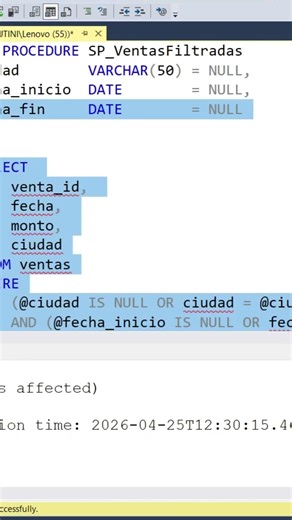 Stored Procedure parámetros opcionales SQL Server — truco NULL para filtros dinámicos