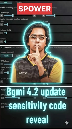 spower sensitivity 4.2 update bgmi sensitivity and control code | best sensitivity for bgmi #shorts