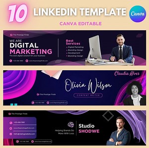Sleek & Professional Linkedin Cover Templates - Editable Bundle for a Polished Profile Look - Etsy