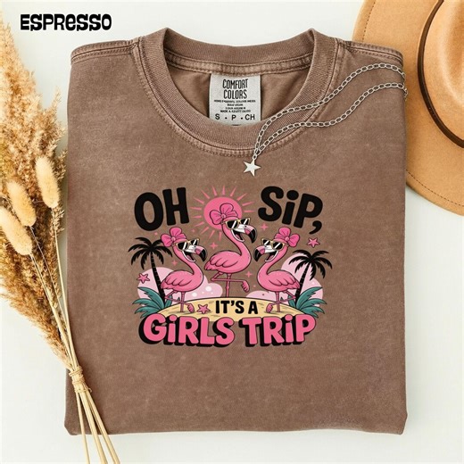 Oh Sip It S a Girls Trip Flamingo Beach T-shirt |tropical Palm Graphic, Comfort Color, Pool Party Tee, Girls Weekend ,drink Shirt, Fun Group - Etsy
