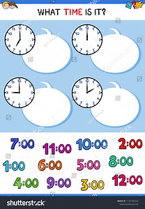 Cartoon Illustrations Telling Time Educational Worksheet Stock Vector (Royalty Free) 1132766324 | Shutterstock