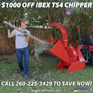 Fall farm chores are fast approaching! Tackle them with the Ibex TS4 3 Point PTO Chipper! Get yours for $1000 off while supplies last! https://tractortoolsdirect.com/ibex-ts4-3-point-pto-chipper/ | Tractor Tools Direct