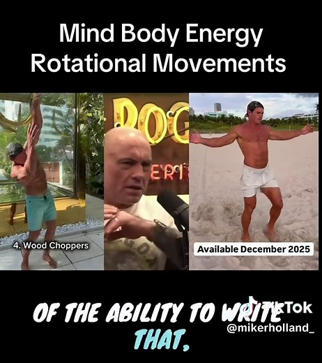 Rotational movement for spinal health, mobility, and strength is one of the most overlooked keys to long-term human performance. Even Joe Rogan has talked about how adding more rotation dramatically improved his mobility and overall wellness. This isn’t random. Your spine was built to rotate. When you stop rotating… you start deteriorating. Here’s why rotational training inside the Mind • Body • Energy system is powerful: 🌀 1. Spinal Nutrition & Lubrication Rotation stimulates synovial fluid be