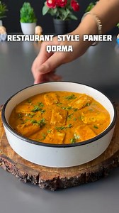 Restaurant Style Paneer Qorma Recipe *RECIPE* 1. In a pan, add 2 chopped onion and fry till it become golden brown. 2. Add fried onion in a jar, 1 bowl dahi and some cashew. Grind it well. 3. Roast the paneer on both sides. 4. In a pan, add 2 tbsp oil, some khade masale, ginger garlic paste and tomato puree. Cook for 2 minutes. 5. Add half tbsp salt, 1 tbsp Kashmiri red mirch, half tbsp haldi powder, half tbsp garm masala and half tbsp coriander powder. Roast all the masala with gravy. 6. Add th