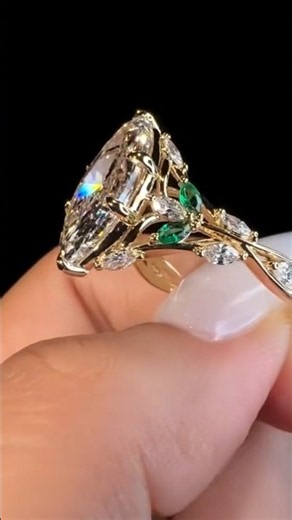 Stunning Emerald & Diamond Engagement Ring 💎 | Marquise Cut Colored Diamond Ring #engagementring