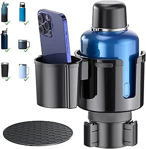 Amazon.com: 2-in-1 Car Cup Holder Expander, Upgraded Cup Adapter for Car with Offset Option,Phone Holder - Adjustable Base,Versatile Car Accessories Fits Yeti,Hydroflask & Large Water Bottles in 2.2"-4.2" (Black) : Automotive