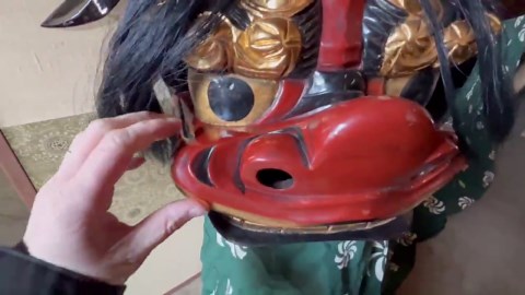 Vintage Japanese Shishi Lion Head Mask – Red Lacquer & Gold Wooden Kagura Shishimai Mask With Cloth Mane, Folk Ritual Decor - Etsy