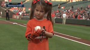 Amazing video tonight in Maryland as young girl throws out the first pitch before the Baltimore Orioles - Oakland Athletics game with the use of a 3D printed hand. | FanDuel Sports Network Southwest