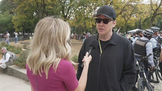 Actor John Cusack speaks at "No Kings" protest in Chicago. 'No Kings' protests against Trump begin across U.S.: https://bit.ly/4qiiTOU | News 4 San Antonio