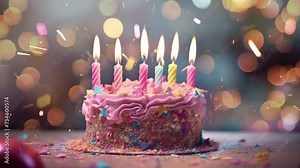 candles on a birthday cake birthday cake with candle. seamless looping overlay 4k virtual video animation background