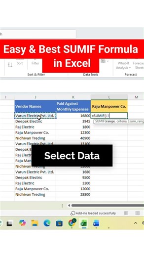 SUMIF Formula in Excel | Advance Excel Formula #shorts #excel
