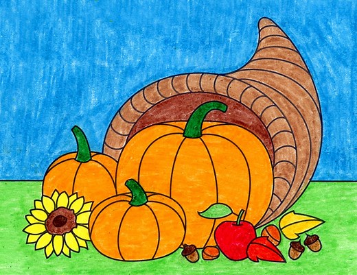 How to Draw a Cornucopia: Easy Step-by-Step Art Lesson for Kids
