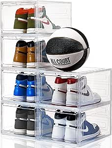 ParKoo 6 Pack Clear Shoe Organizer, Large Thicken Plastic Shoe Storage with Magnetic Door, Stackable Shoe Boxes, Shoe Organizer for Closet, Shoe Rack Sneaker Container Bin, Fit up to US Size 12