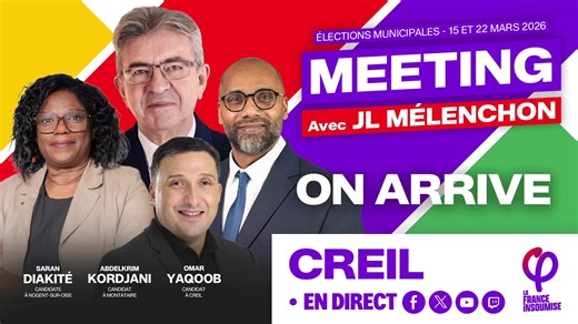 EN DIRECT - Suivez un meeting avec Jean-Luc Mélenchon, Omar Yaqoob, Saran Diakité et Abdelkrim Kordjani à Creil ! Le direct sur Youtube : https://youtube.com/live/SiEw3LGHqAA | Jean-Luc Mélenchon
