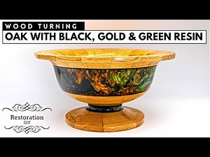 Woodturning | Oak Segmented Bowl with Black, Gold and Green Resin | Restoration DIY