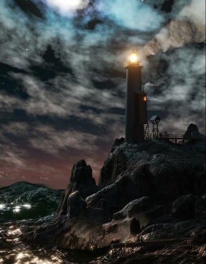 Lighthouse On a Cliff by Moonlight animated