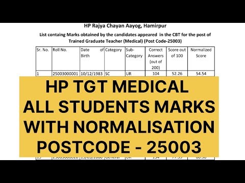 HP TGT MEDICAL ALL STUDENTS MARKS WITH NORMALIZATION POSTCODE -25003 #HPRCA #hpmedical 