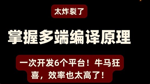 太炸裂了， 掌握多端编译原理，一次开发6个平台！牛马狂喜，效率也太高了！