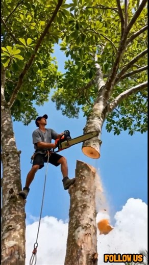A profesional lumberjack cutting big tree twin #woodcutting #wood #chainsaw
