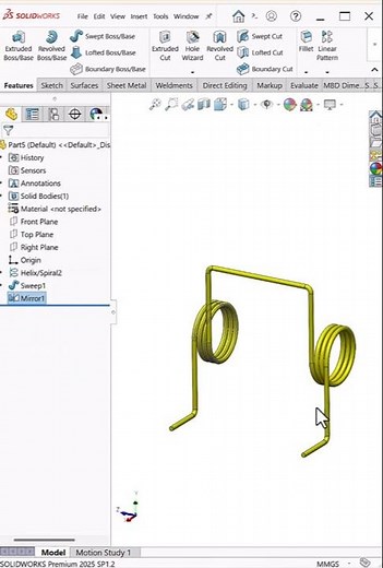 SolidWorks Spring Design Using Helix & Sweep | Mirror Feature Tutorial #shortsfeed #shorts