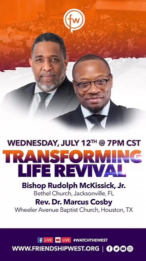 It’s going down! Tonight is the last night of Transforming Life Revival. Join us for prayer at 6:30 pm and worship at 7 pm with Rev. Dr. Marcus D. Cosby & Bishop Rudolph McKissick, Jr. You don’t want to miss this powerful night of prayer, praise, worship, and the word! #transformingliferevival #wonthedoit ##thebiblesays | Friendship-West Baptist Church