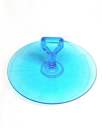 Vintage Turquoise Blue Depression Glass Appetizer Serving Tray 10" Round Handle - Etsy