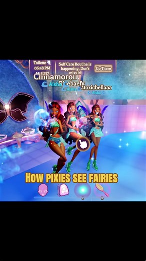 Cue the clip of the winx shrinking down with their Enchantix fairy dust and visiting the pixie village, to be met with a sleeping pixie pip and evil huge monster that Stella ended up combating while telling it to worry abt its waist instead. #winxclub #roblox #enchantix #aisha #fairy - ✍🏻👸🏻👾 @$upast4r 🌟💓