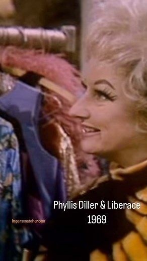 Phyllis Diller and Liberace in 1969. #phyllisdiller #beingphyllis #liberace #fashion #wardrobe #varietyshow #comedy #pianist #1960s #animalprint | The Phyllis Diller