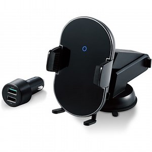 W-QC09BK ワイヤレス充電器 iPhone充電 スマホ充電 Qi 車載ホルダー ロングタイプ 自動開閉 ゲル吸盤 ブラック 1個 エレコム 【通販モノタロウ】