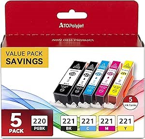 220 221 Ink Cartridges Black Color Compatible for Canon mx870 Printer Ink Cartriges PGI-220 CLI-221 PGI220 CLI221, use with MX870 MX860 MP620 MP640 MP990 MP560 iP3600 iP4600 iP4700 Printers