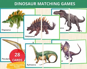 Dinosaur Flashcard,halves Matching,dinosaur Montessori,dinosaur Matching Games,dinosaur Activity Kid,dinosaur Puzzle,dinosaur Identification - Etsy