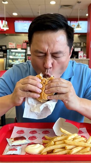 Man Eating Burger And Fries 🍟