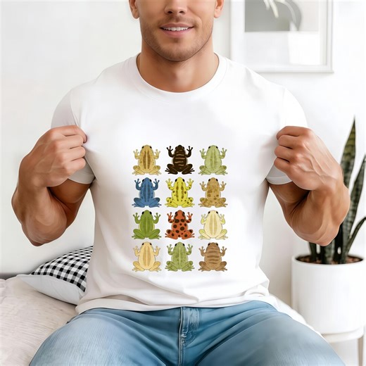 Retro Frog Collection Unisex Shirt, Amphibian Pattern Graphic Tee, Nature Lover Women Men Tee, Gift for Frog Lover