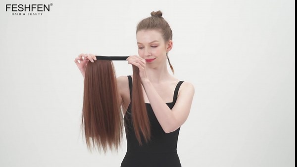 FESHFEN Straight Ponytail Extension 14 inch Natural Long Ponytails Wrap Around Clip in Pony Tail Hair Piece Synthetic Hairpieces for Women, Black Ombre Red