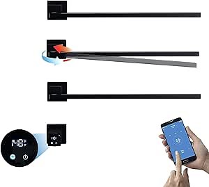 Heated Towel Rack, Digital Display Towel Warmer 180° Swivel Radiator Towel Rail WiFi Control Electric Towel Rail Timer 1-24H, 115°F—145°F Concealed 66W Heated Towel Rack for Bathroom