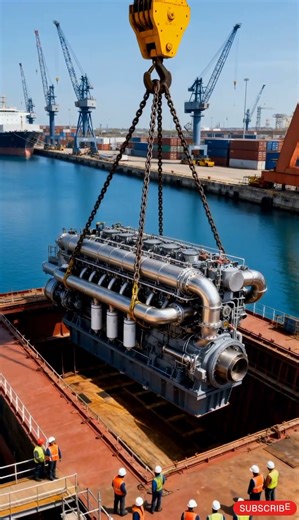 Massive Ship Engine Loading at Port | Extreme Heavy Machinery Operation