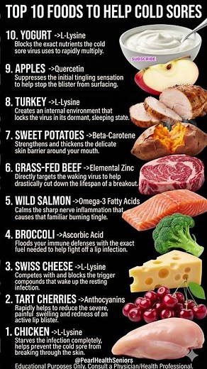Top 10 Cold Sore helping Foods! 🛑 #lipcare #seniorhealth #selfcare #oralhealth #seniors