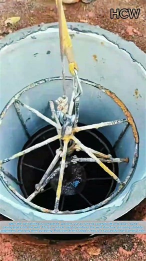 Lowering Round Casing Pipes into a Drilled Well Using a Crane: A Critical Construction Step.