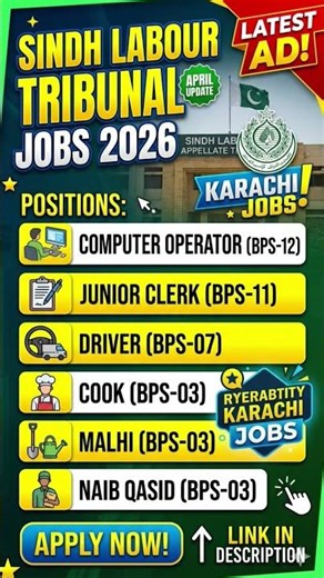Sindh Labour Appellate Tribunal Karachi Jobs 2026 April Computer Operator, Clerk & Others Latest