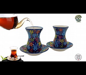 Handmade Turkish Tea Set | Floral Ceramic Cups and Saucers - Etsy