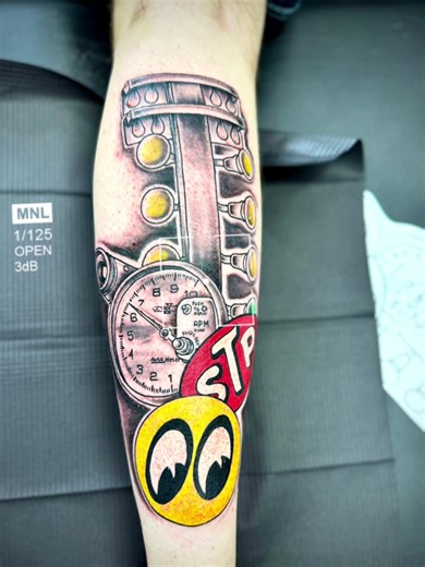 Sick Mechanic Drag Racing Leg Sleeve Tattoo