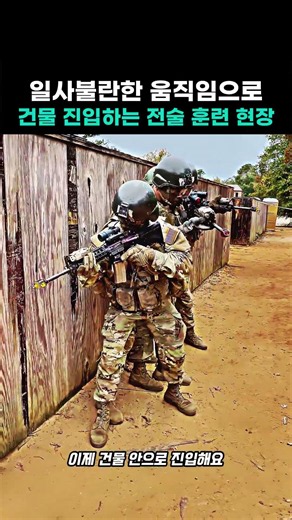 일사불란한 움직임으로 건물 진입하는 전술 훈련 현장