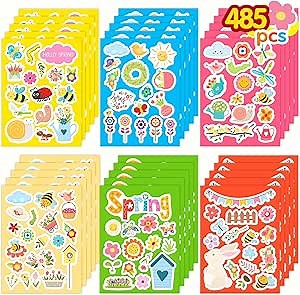 Spring Stickers, 485 Pcs Flower Stickers Bulk 30 Sheets Spring Sticker Craft for Kids Nature Garden Sticker for Teachers Holiday Party Favors Supplies