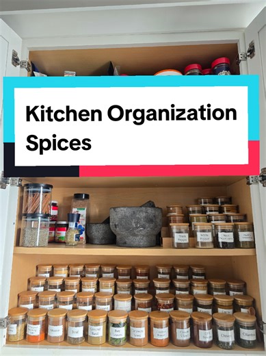 How to organize your spices? Get shelf racks to use your kitchen cabinet space more efficiently. I am getting my home organized for the new year! It is not perfect but we cook a lot for our busy family. We needed something that we can realistically maintain but is also fun to look at 😁 #kitchenorganization #homeorganization #decluttering #relatablemomlife #cleaningmotivation